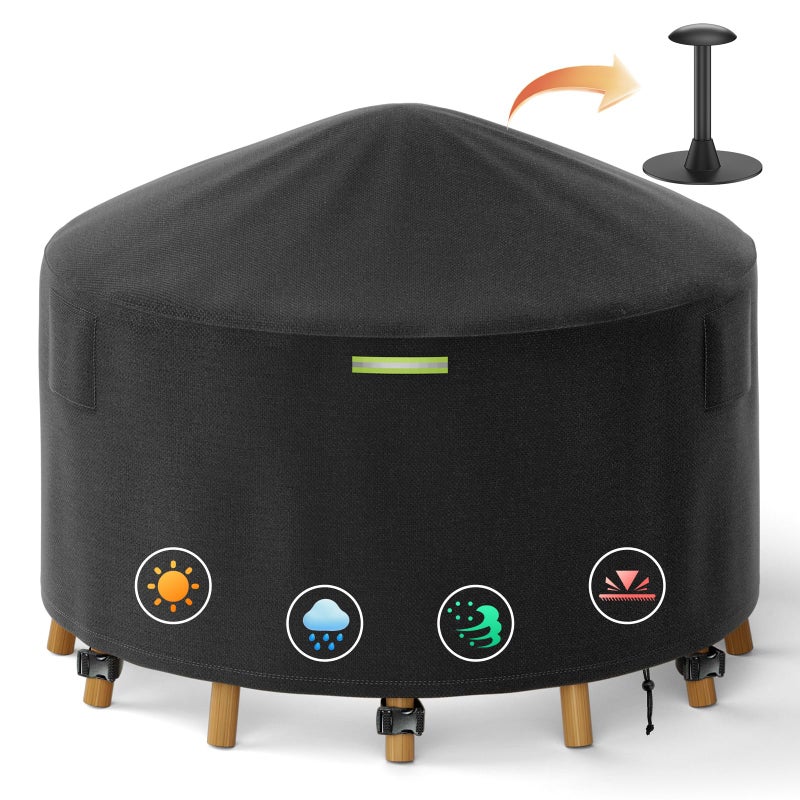Yexcend 51 Inch Round Patio Furniture Covers with Support Pole, 800D Heavy Duty Waterproof Tear-Resistant Polyester Round Outdoor Table Cover - Image 1
